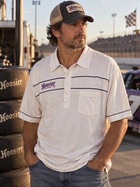 MIDWEST Polo Shirt Mens XL Hoosier Racing Tire White Purple Vintage Motorsports